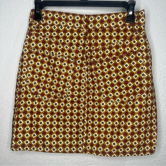 Reformation Jeans Patterned Denim Mini Women’s Jean Brown/Burgundy Skirt Sz 26 - Picture 3 of 11